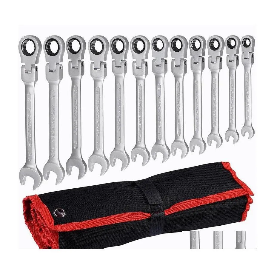 Andra handverktyg flexhuvud Ratcheting Wrench Set Combination Ended Skinker Kits Chrome Vanadium Steel Socket Key Ratchet 220428 Drop Otb4d