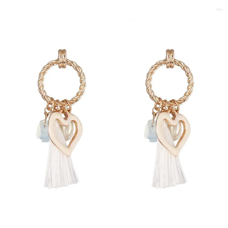 Stud Earrings Trendy Elegant Heart Pendant Pearl White Tassel Dangle For Women Sweet Jewelry Girls Accessory Wholesale