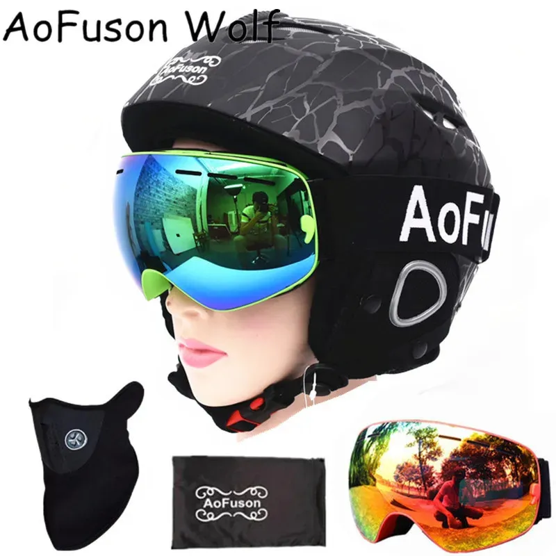 Лыжные шлемы Лыжный шлем для сноуборда с противозапотевающими лыжными очками Литой дышащий шлем Двухслойные очки для катания на лыжах Big Vision 231113