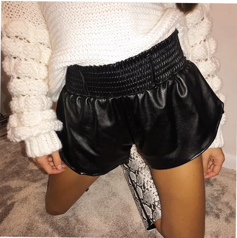 Dames shorts Black Faux lederen motorrijders vrouwen elastische high taille wijd been shorts mode herfst casual dames sexy lederen shorts femme 230413