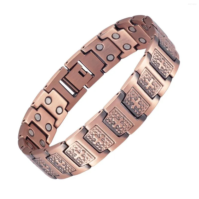 Link Bracelets Magnetic Men's Copper Bracelet 8.85 Inches 99.9% Solid Wristband With Double Magnets Adjustable Size Perfect