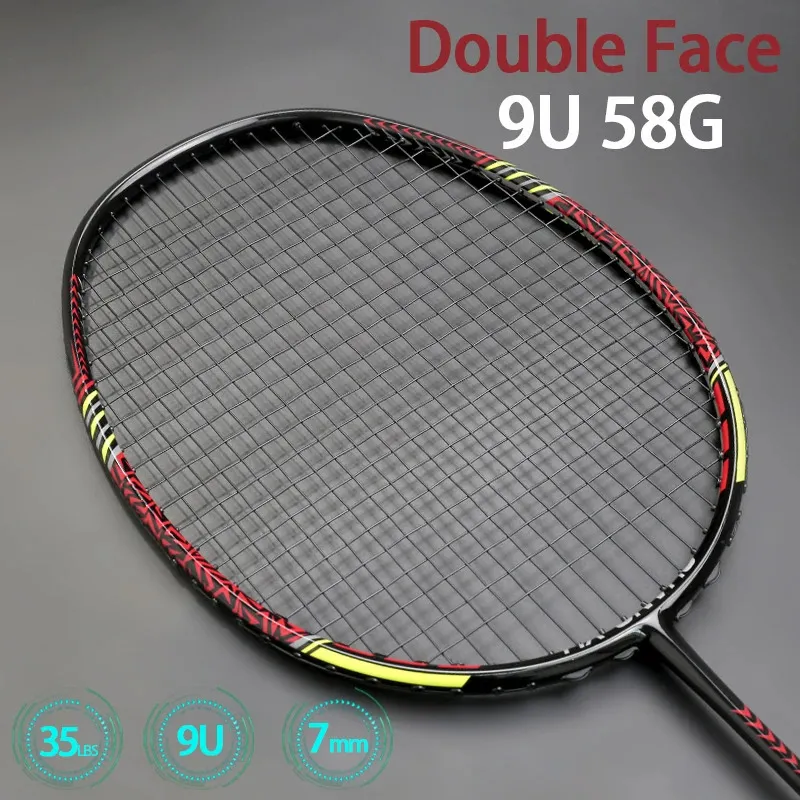 Raquetes de badminton dupla face max tention 35lbs ultraleve 9u 58g raquetes de badminton amarradas 100% fibra de carbono raquete ofensiva velocidade esportes 231102