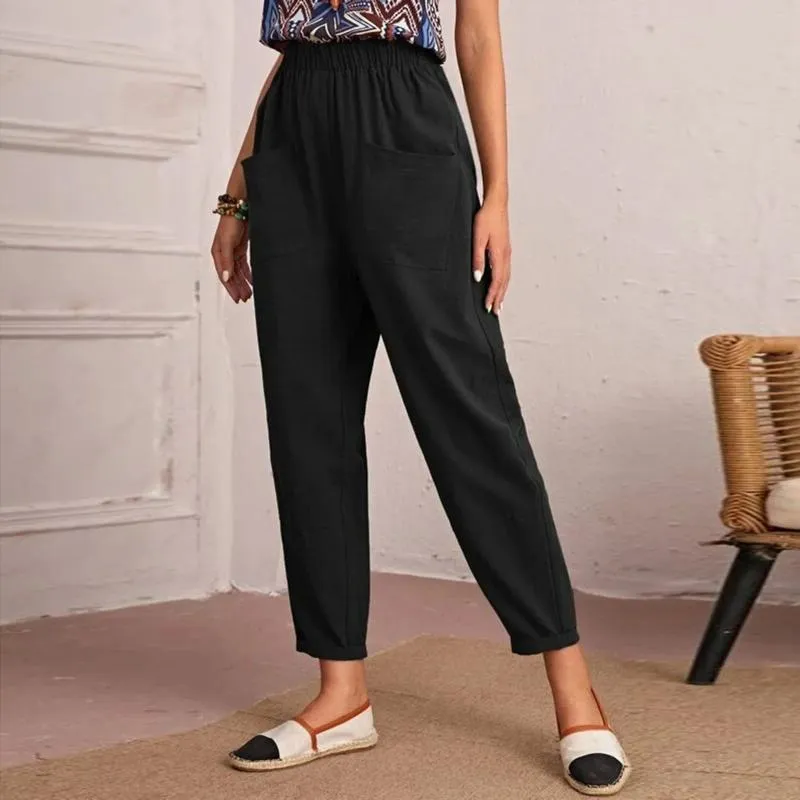 Pantalons pour femmes Pantalons de survêtement à jambes larges Femmes Cargo Coton Lin Taille élastique Poche Vêtements Y2k Streetwear