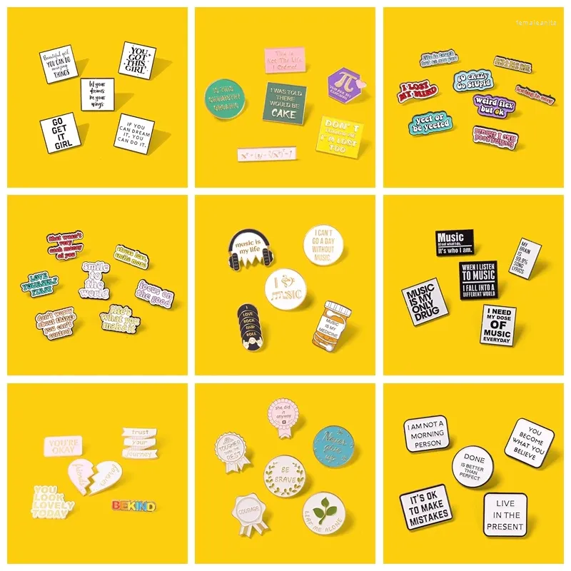 Brooches 5-6PCS/SET Sentence Letter Math Enamel Pin Comfort Encourage Word Music Lover Badge Accessories Backpack Gift Wholesale