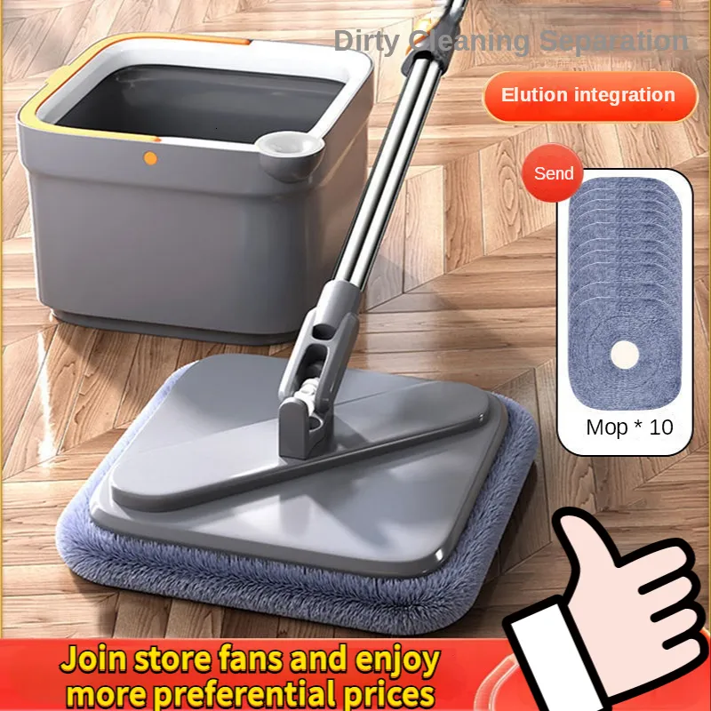 MOPS Hushåll Lazy Mop Rotary Cleaning Dirt Separation Hand Ingen pressning Mopp Flat Mop Floor Cleaner med tvättbara rengöringsverktyg 230412