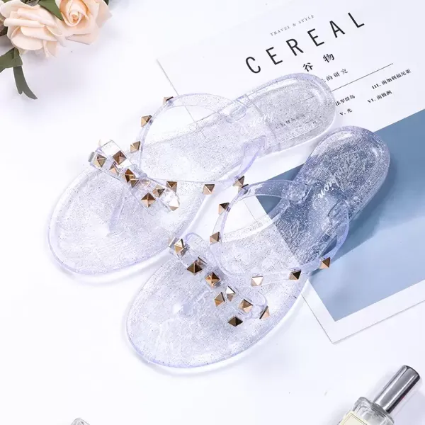 Fashion Design Rivet Bow Sandals Summer Crystal Shoes Women`s Outdoor Craft Flip Flops
