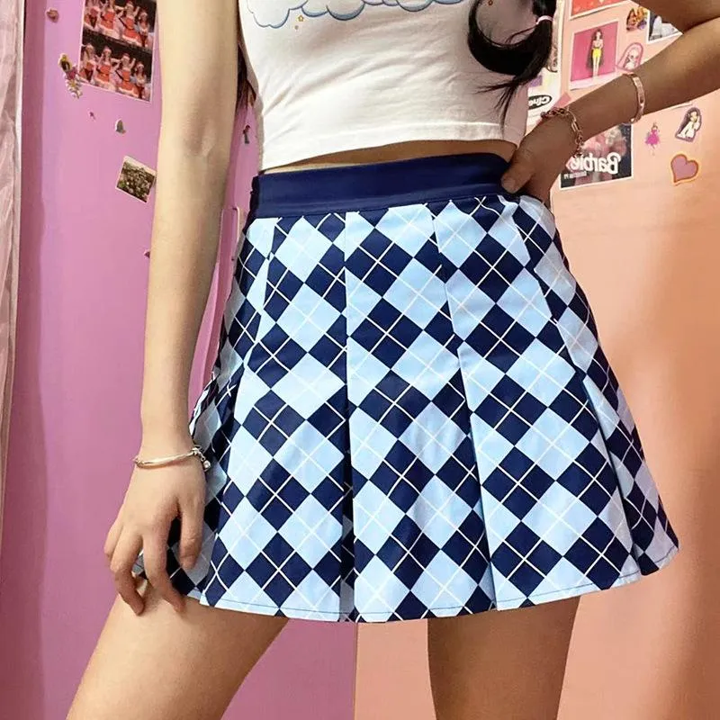 Mini faldas azules a cuadros plisadas para mujer 2023 Y2K estilo pijo estético Falda corta de cintura alta linda Kawaii E Girl ropa de verano