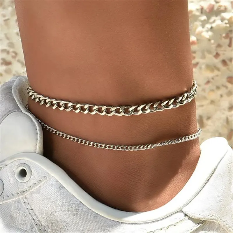 Cavigliere moda vintage semplice multilivello braccialetto a catena punk in metallo per le donne cavigliera bohemien 2023 regalo di gioielli in colore argento