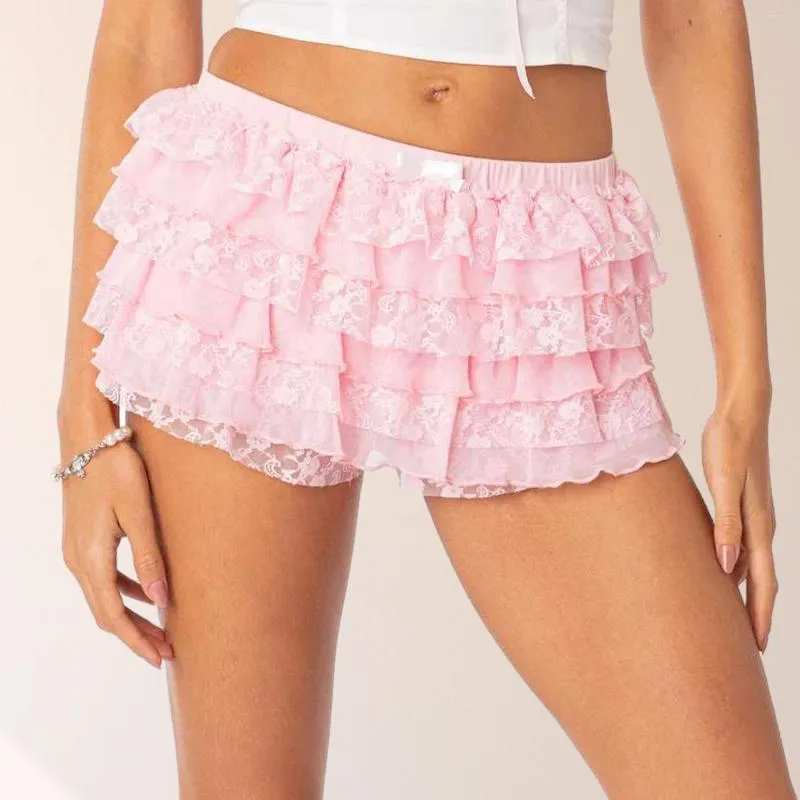 Shorts Femmes Femmes Volants Mini Jupe Asymétrique Dentelle Couche Casual Tiered Courte Taille Élastique Party Beachwear