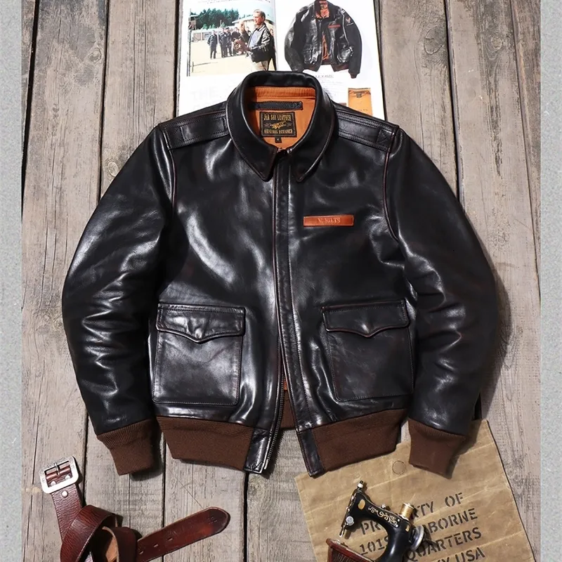 Cuir homme Faux YR Classic Air Force A 2 veste en cuir naturel Vintage Horsehide A2 Flight veste qualité manteau Eastman 231110