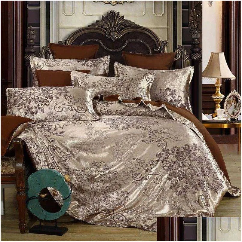 Bettwäsche-Sets Sommer-Bettwäsche 4-teiliges Zimmer-Queen-ER-Set Polyester-bedruckte Steppdecke Bequeme Größe Kissenbezug 210615 Drop-Lieferung Home Garde DH2XB