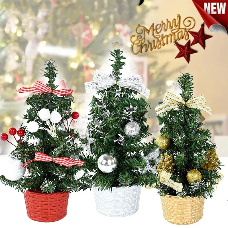 Christmas Decorations 20CM Mini Tree Table Ornaments Artificial Pine With Balls For Home Xmas Party Decor Year Noel Gifts 231113