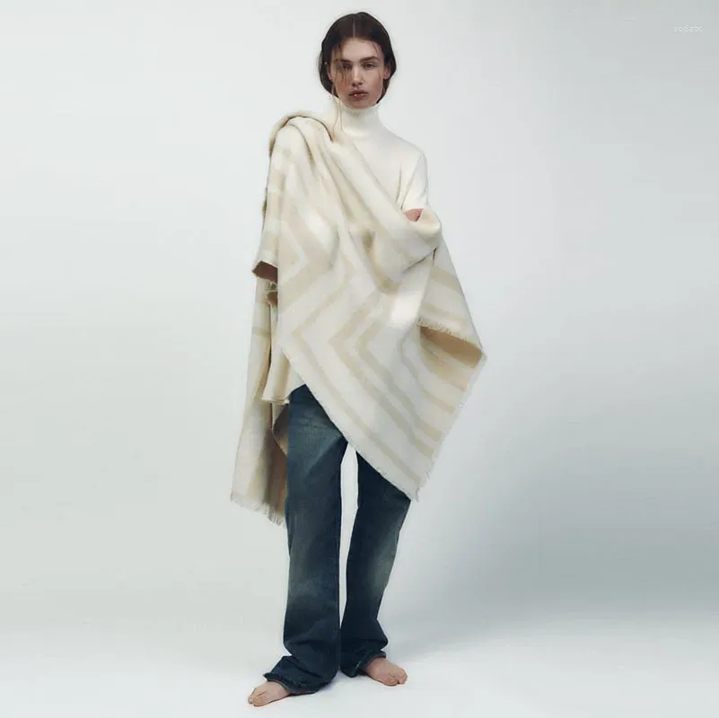Шарфы осень-зима 2023, меховая отделка с геометрическим принтом, мягкий кашемировый женский шарф, утепленный, обернутый шалью