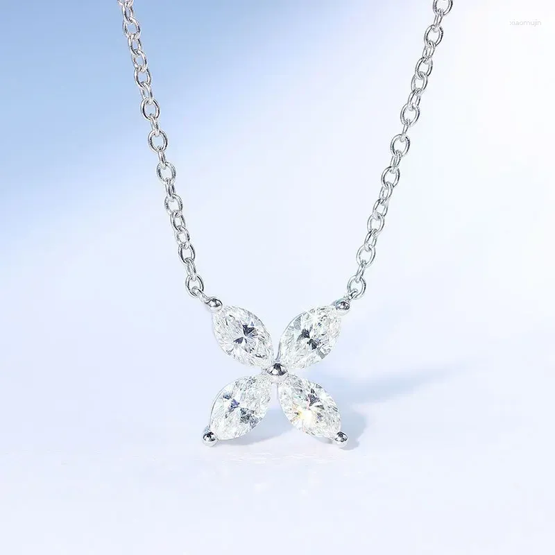 Pingentes Loriele trevo de quatro folhas completo moissanite colar para mulheres s925 prata esterlina cavalo olho corte diamante clavícula corrente jóias