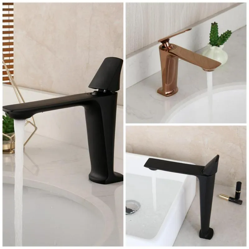 Grifos de lavabo de baño, mezclador de lavabo negro mate, recipiente de lavabo de agua, bañera montada en cubierta de oro rosa