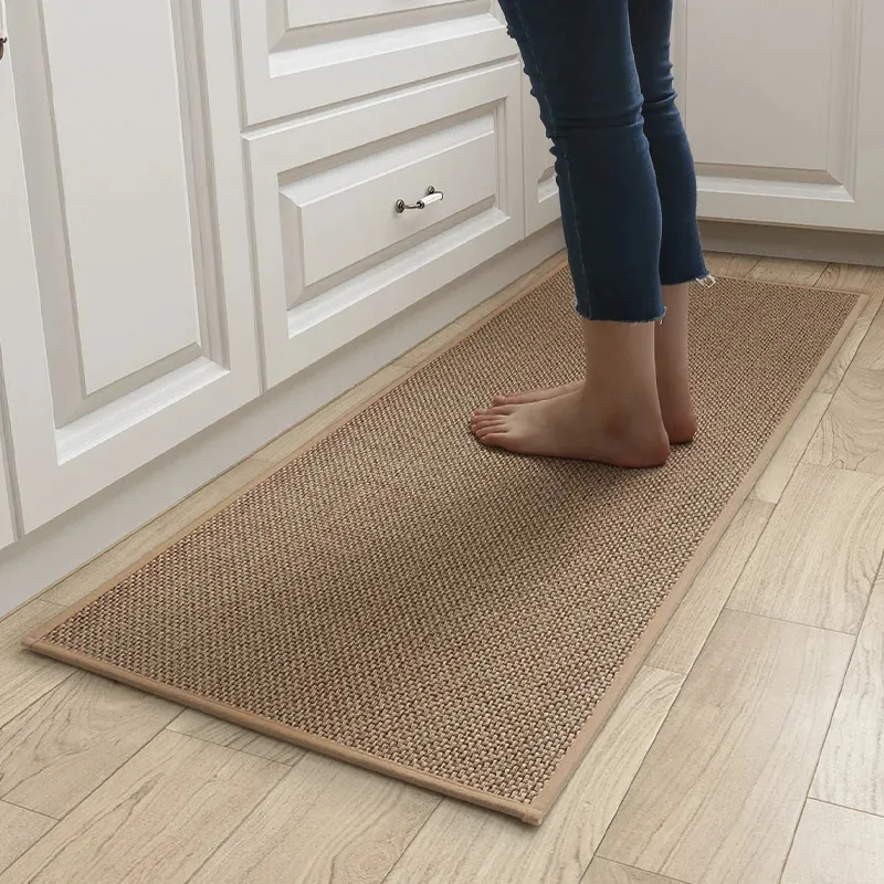 Carpet Linen Weave Kitchen Floor Mat Anti-slip Washed Rug Rubber Bottom Natural Twill Flax Entry Door Long Carpet Oil-resistant Durable 231113