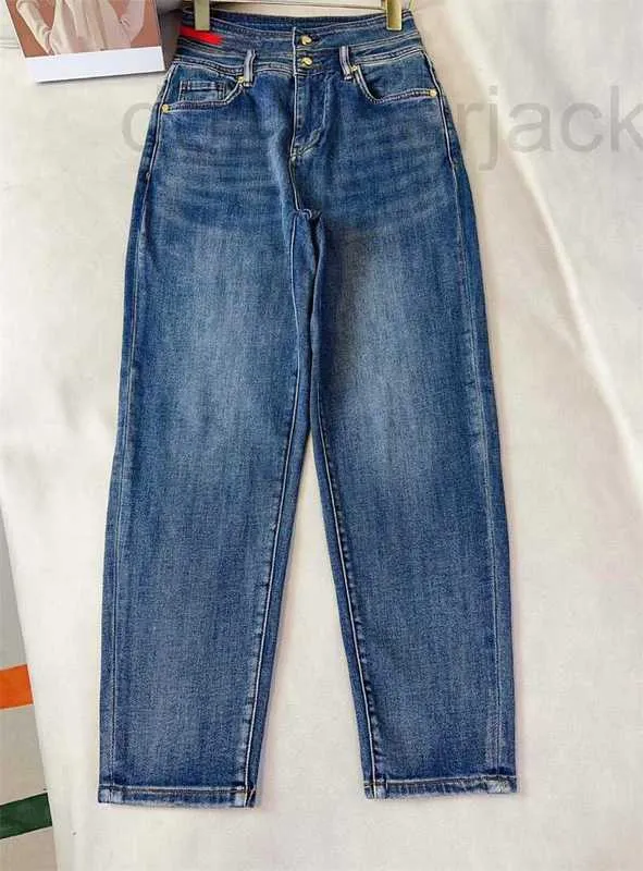 Jeans da donna Designer 23 Autunno/Inverno Nuovo tessuto di cotone denim lavaggio elastico a vita alta Design papà Pantaloni Jeans versatili SDQZ