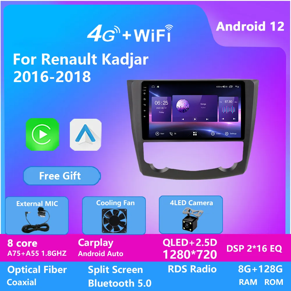 Lettore video Dvd per auto Android CARPLAY da 10 pollici per Renault KADJAR 2016-2018 Capative Screen NAVIGAZIONE GPS