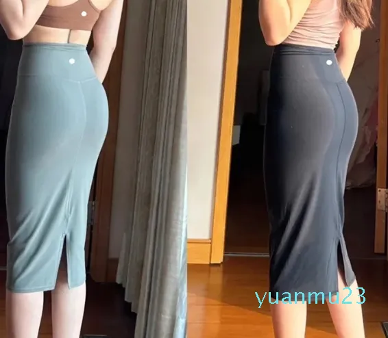 Women Long Bodycon Skirts High-waisted Soft Dresses Elastic Slit Mid-length Slimming Half Skirt