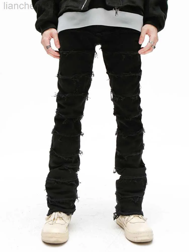 Mäns jeans liu su bantning män jeans mode höft -hop gata kläder långsam resor byxor berömda varumärkesdesigner män byxor män kläder w0413