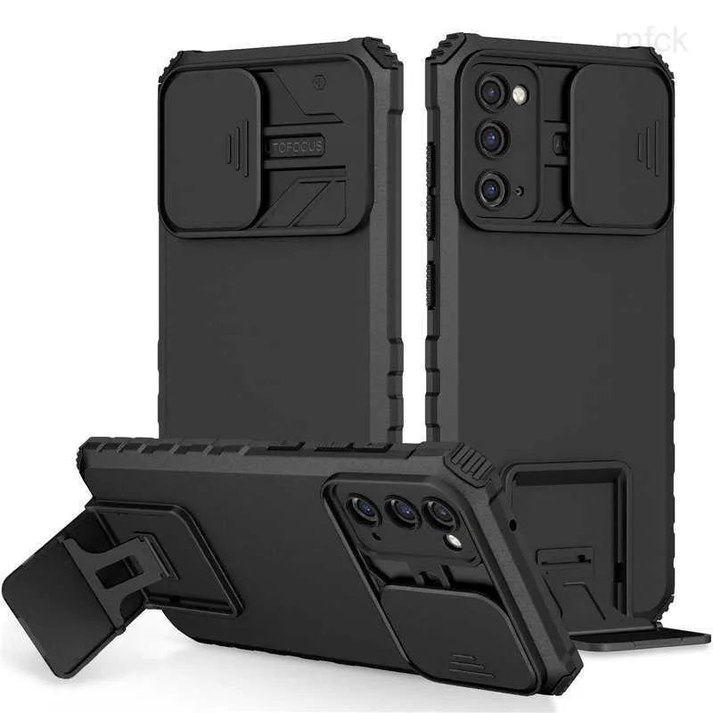 Casos de telefone celular Caixa de lente de slide de armadura à prova de choque para Samsung Galaxy S22 Ultra S21 Plus S20 Fe Nota 20 A72 A52 A32 A53 A13 5G S23 Kickstand Case 3M413