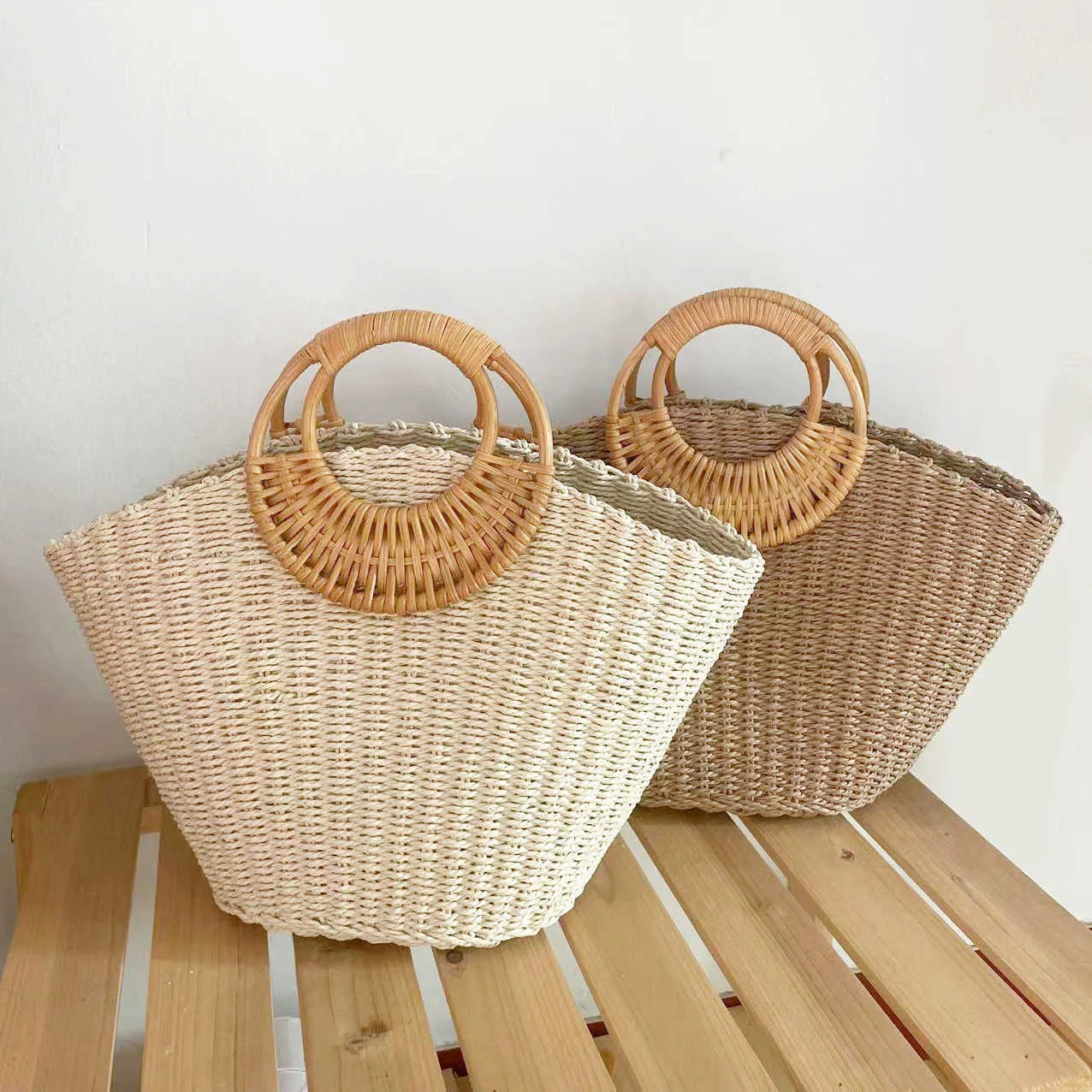 New beach bags Tengba Fashion Womens Bag Handheld Grass Woven Bag Fashion Leisure Woven Bag Beach Resort Basket Bag