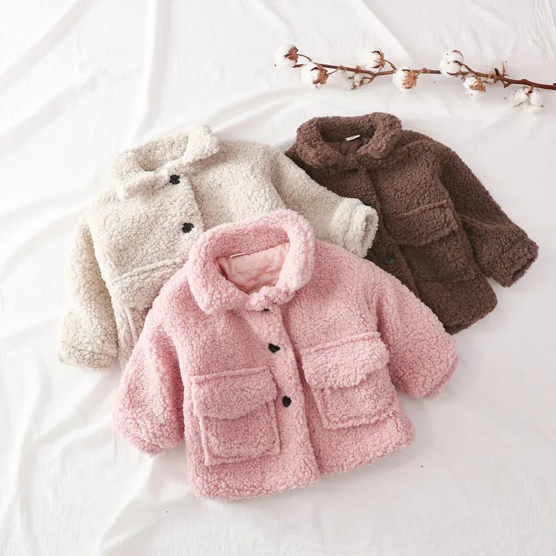 Coat Fashion Baby Girl Boy Winter Jacket Tjock Lamb Wool Spädbarn Småbarn Barn Varma får som Outwear Cotton 231113