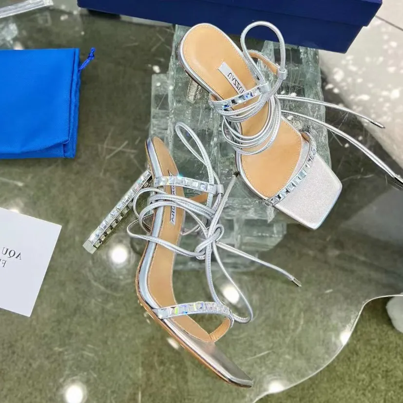 Sandals Aquazzura Crystal High Heels Shoes Fomens Operence Suese Learn Toe Slim Heel ремешок для сексуального модного бриллиантового ужина 105cmh High Cond Design J230525