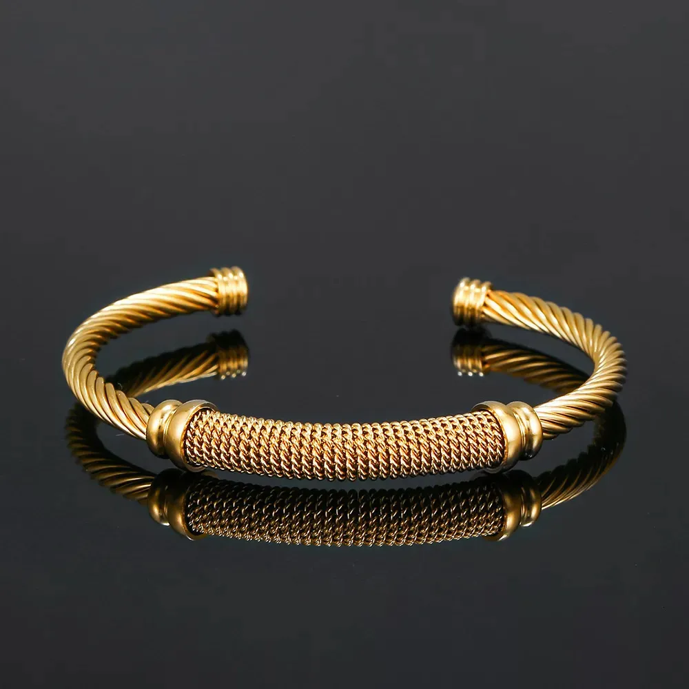 Bracciale rigido in acciaio inossidabile color oro braccialetti di marca di lusso maglia elegante per donna uomo decorazione accessorio di gioielli regalo 231110