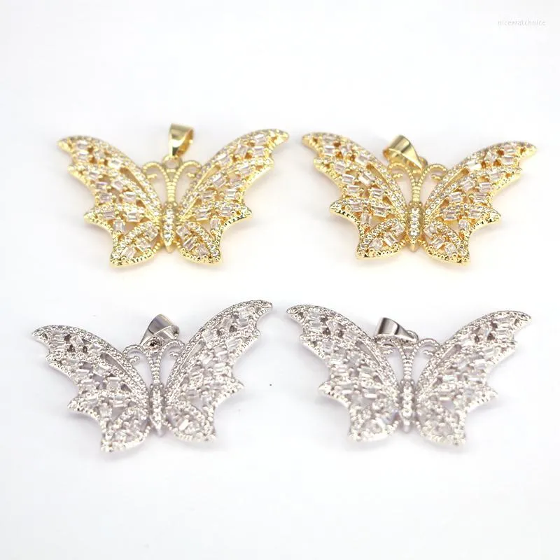 Pendant Necklaces 5Pcs High Quality Gold /Silver Color Butterfly Charms CZ Pave Dainty Necklace Charm