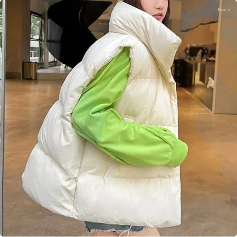 Gilets pour femmes Automne Hiver Y2K Gilet Femmes Épais Chaud Vers Le Bas Harajuku Veste Lâche Casual Vêtements D'extérieur Gilet Court Manteaux Coupe-Vent