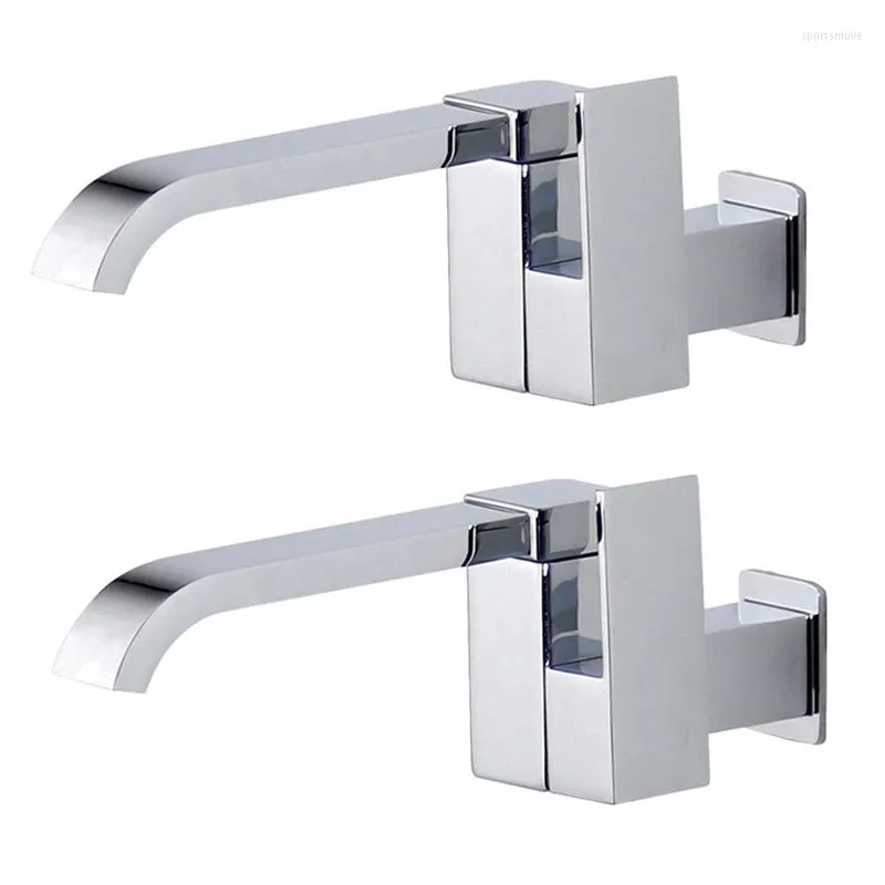 Robinets De Lavabo De Salle De Bains 2X Robinet De Bassin Fixé Au Mur Baignoire D'eau Froide Cascade Bec Vaisseau Vadrouille Robinet De Piscine -Argent