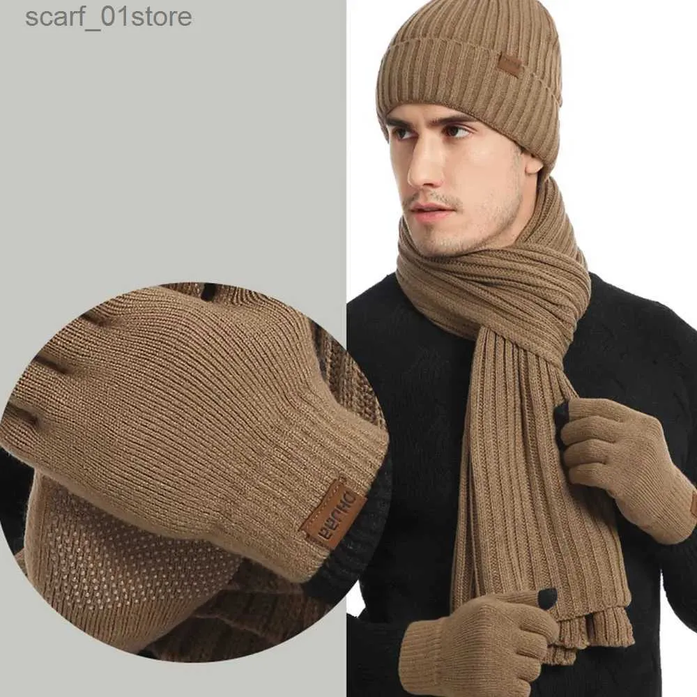 Chapéus cachecóis conjuntos outono inverno das mulheres dos homens de malha engrossado lã quente chapéu cachecol g 3 peça setl231113