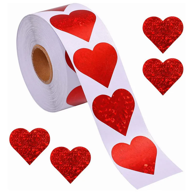 Roll 1inch Red Color Heart Shape Adhesive Stickers Bag Box Baking Shop Label Envelope Office Christmas Festival Valentine's Day Supplies