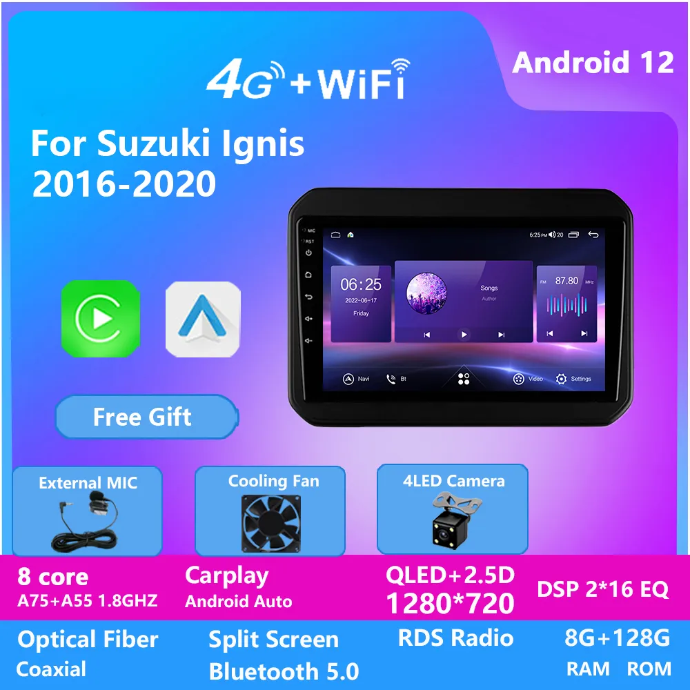 Système stéréo vidéo de voiture voiture jouer Android Wifi BT lecteur Usb Android tête unité lecteur de musique Radio pour SUZUKI IGNIS 2016-2020