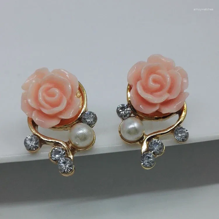 Creolen Koreanischer Modeschmuck Übertriebener Stil Frauen Ol Rosa Rose Imitation Perle Kristall Großhandel