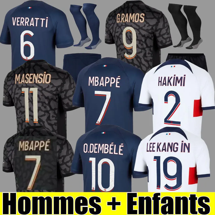 MBAPPE HAKIMI soccer jerseys 4th DEMBELE LEE KANG IN RAMOS 23 24 maillot foot 2023 2024 M. ASENSIO PSGS VERRATTI men kids kit uniforms Maillots de football shirt