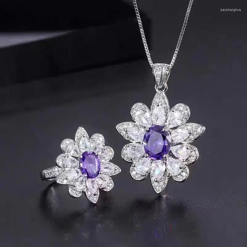 Chains 2023 Cool Style High Quality Zirconia Purple Gem Ring Women's Versatile Collar Chain Wedding Banquet Premium Luxury Jewelry Gift