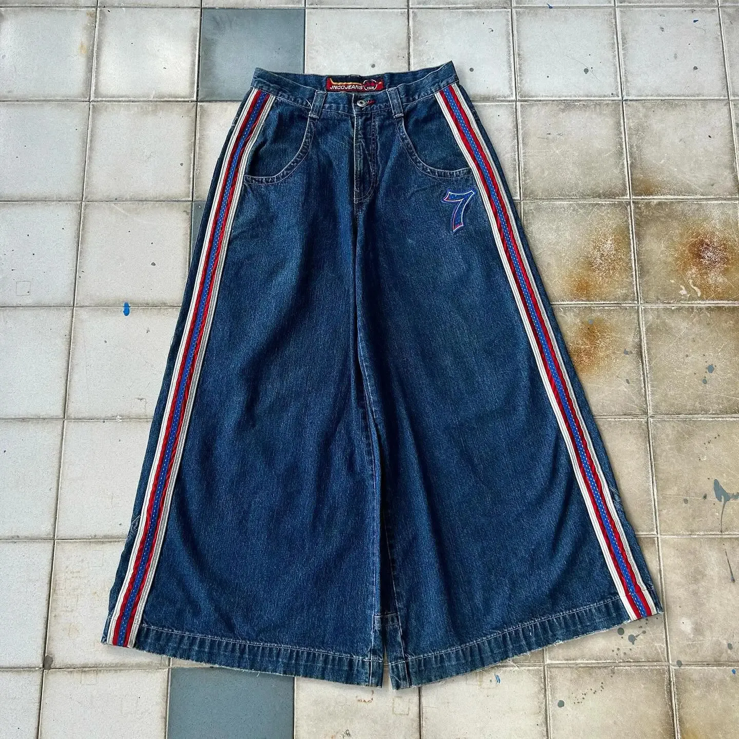 Y2K JNCOメンズバギージーンズ、グラフィックストライプレトロ Y2K JNCOメンズバギージーンズ、グラフィックストライプレトロ