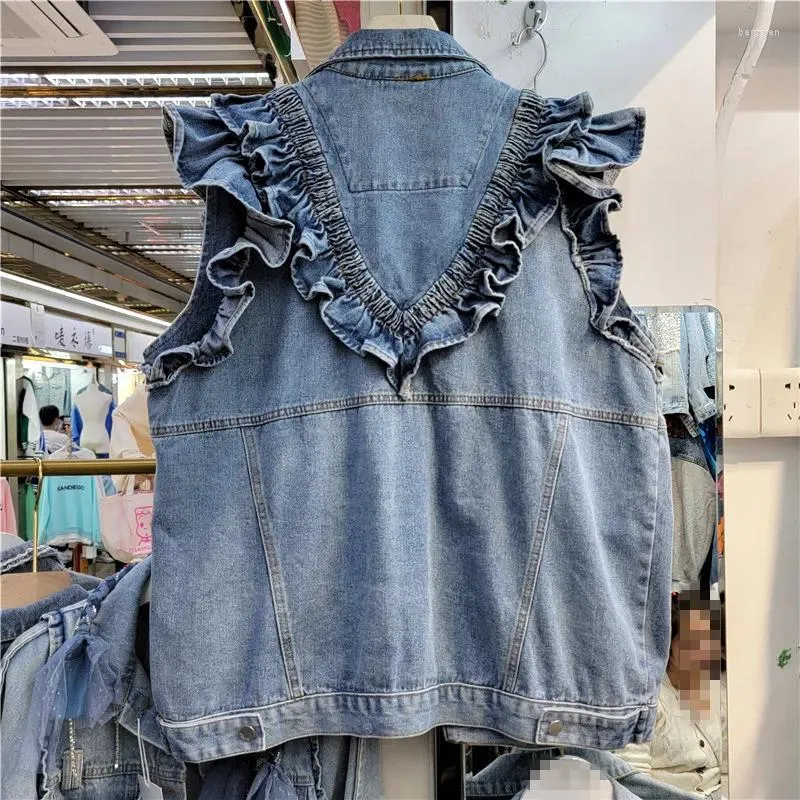 Blue denim vest ladies cheap