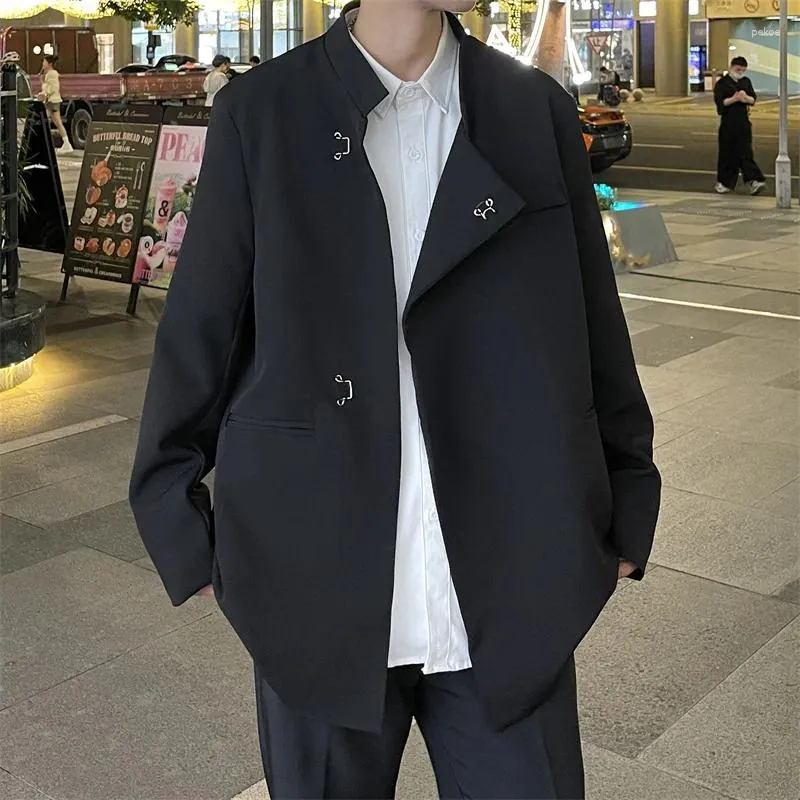 Men's Suits Chinese Style Ruffian Handsome Tunic Jacket Fashion Black Mid-length Stand-up Collar Causal Loose High Street Jackets