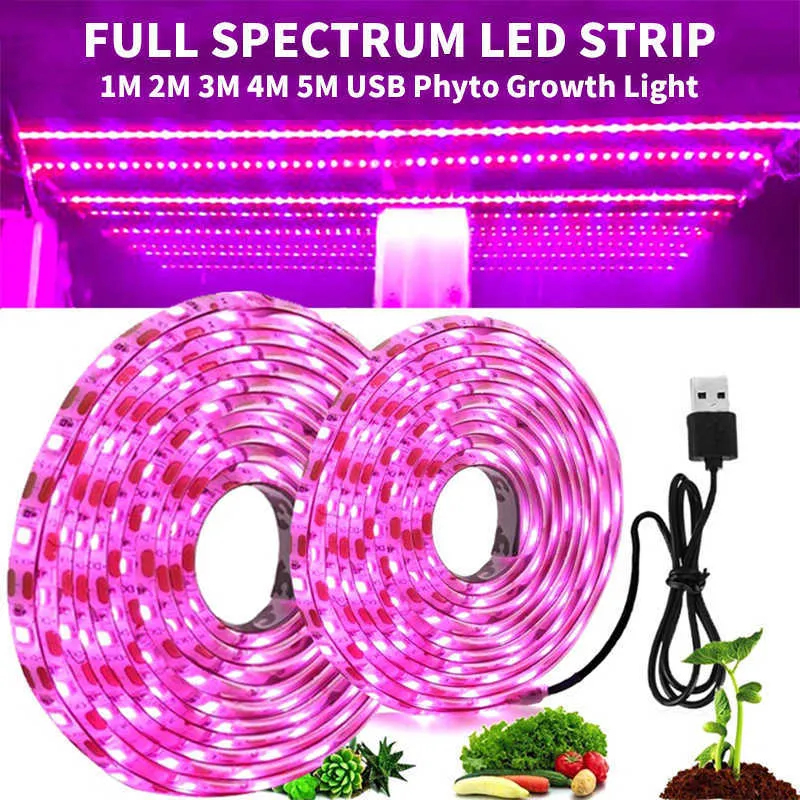 Grow Lights 5V USB LED plante poussent la lumière spectre complet 1-5m plante bande lumineuse Phyto lampe pour serre fleur semis cultiver tente hydroponique P230413