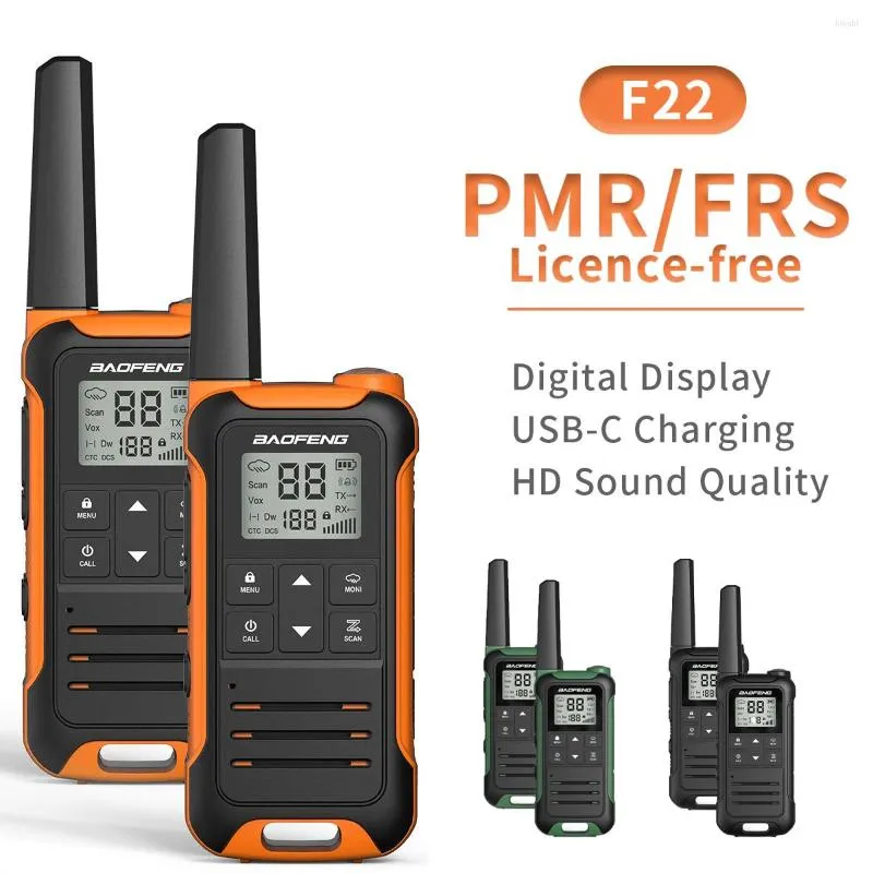 2pcs Baofeng F22 Mini Walkie Talkie PMR446 FRS Long Range Portable Two-way  Radio LCD Display Type-C Charger for Hunting - Two Way Radio