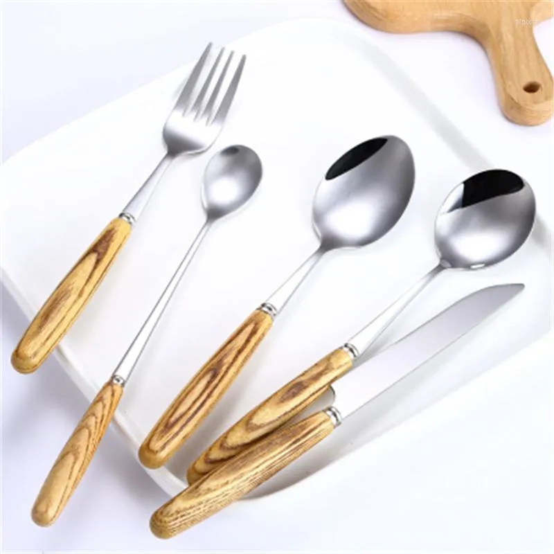 Dinnerware Sets 1pcs Stainless Steel Western Steak Cutlery Knife And Fruit Fork Desserts Spoon Natural Wooden Handle