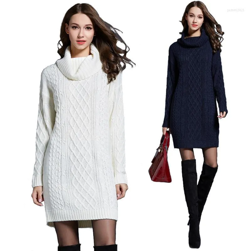 Casual Kleider 2023 Winter Häkeln Pullover Kleid Plus Größe Frühling Frauen Lange Ärmel Rollkragen Schwarz Gestrickte Dame