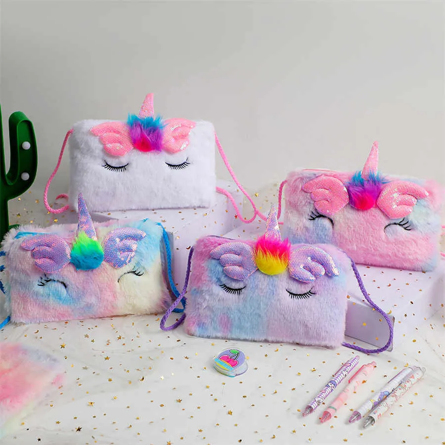 Childrens Handbags Lovely Unicorn Plush Bag: Mini Sling Shoulder