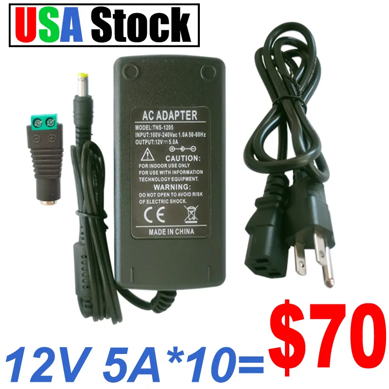 Transformadores de iluminação de 100-240V AC/DC12V 5A Adaptador de energia superior da tabela de energia 5A 60 watts 12V 5A Conversor de adaptador de potência de comutação 5.5x2.5 5.5x2.1mm DC Plug USalight