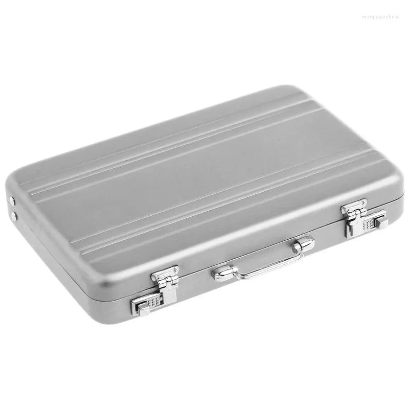 Smycken påsar aluminium lösenordslåda kort fodral mini resväska portfölj silver