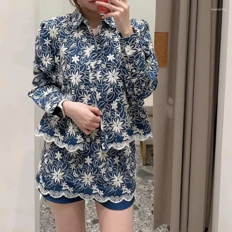 Women's Blouses 2023 Spring And Summer Women Embroidered Long Sleeved Short Coat / Culottes