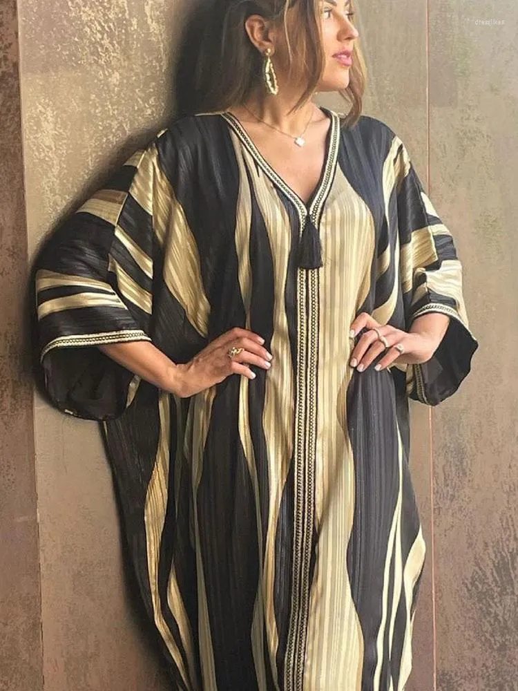Этническая одежда Золотая нить Дубай Абайя Джалабия для женщин кисточка Свободный марокканский кафтан Мусульманский арабский саудовский кафтан